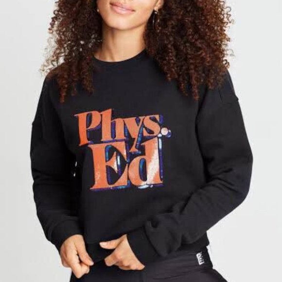 PE Nation Feature Sequinned Graphic Cropped Sweatshirt - Picture 1 of 8